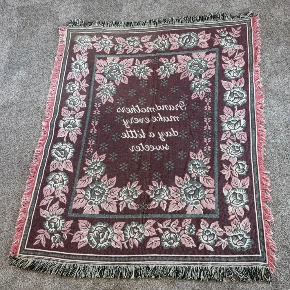 Vintage‎ Woven Cotton Grandmother Floral Rose Tapestry Throw Blanket 50x60 Spain